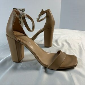 A New Day Tan Block Heel Sandals, Ema Square Toe, Size 11